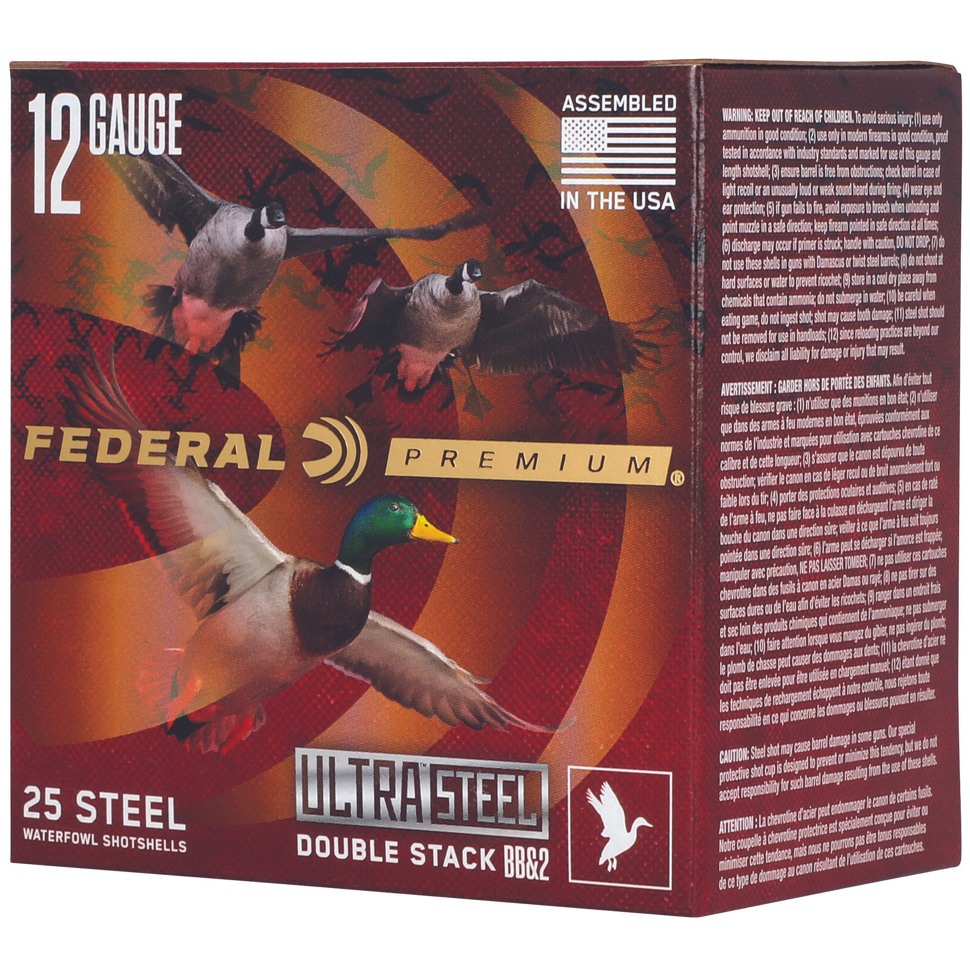 Federal | 100 rds.  | 12 GA 3" 1 1/4OZ BB & 2  1450 FPS ULTRA STEEL  |  10RD