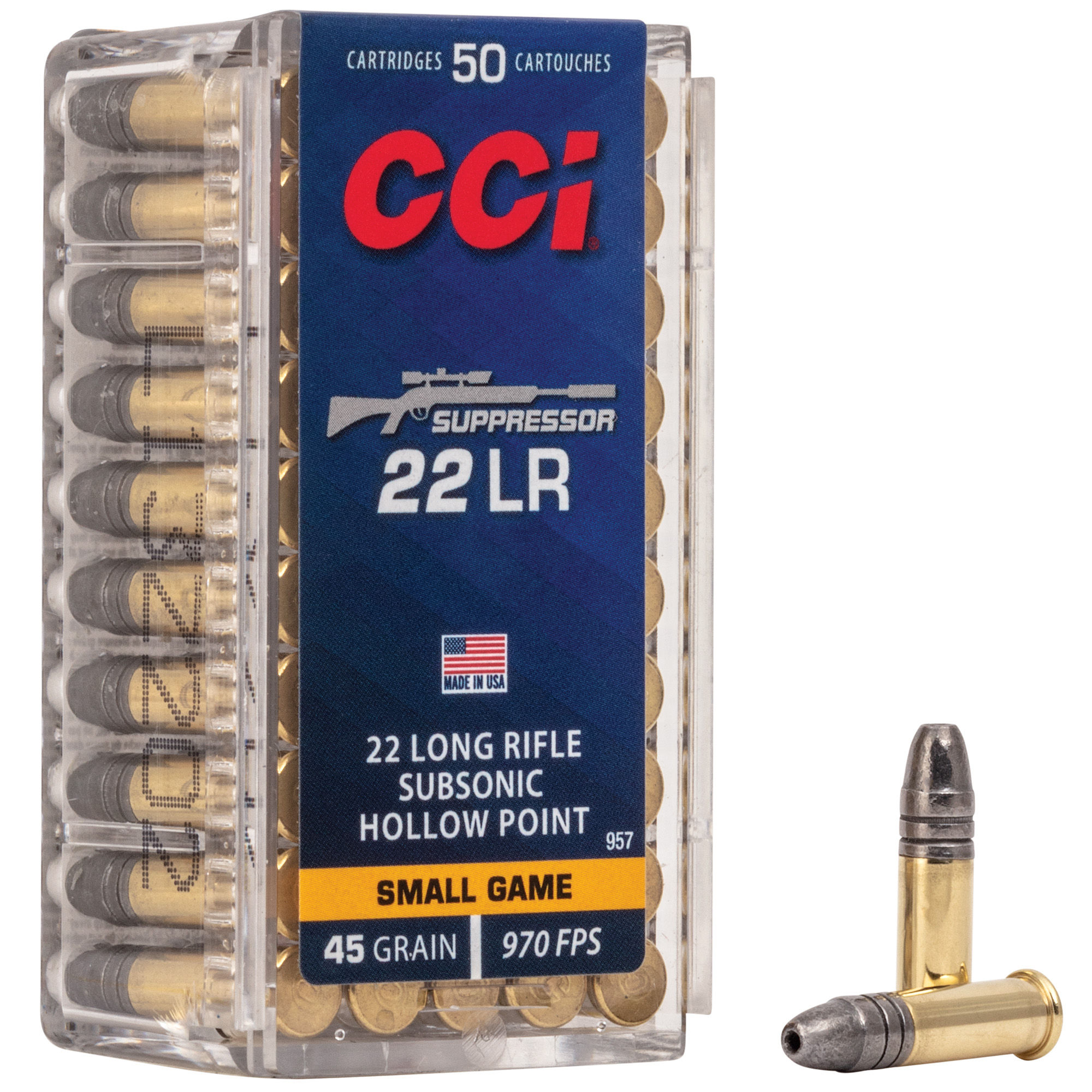 CCI | 500 rds.  | 22 LR SUPPRESSOR 45GR SOLID  |  50RD