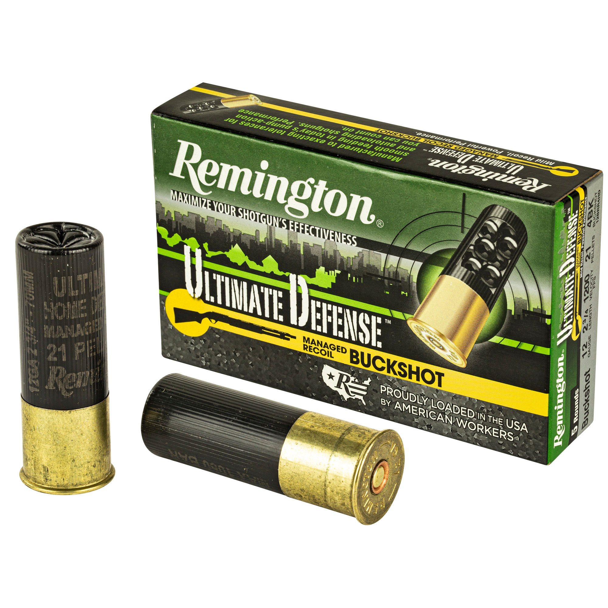 Remington | 100 rds. | ULTIMATE DEFENSE BUCKSHOT LOAD 12 GA 2-3/4IN 21PEL 4 |