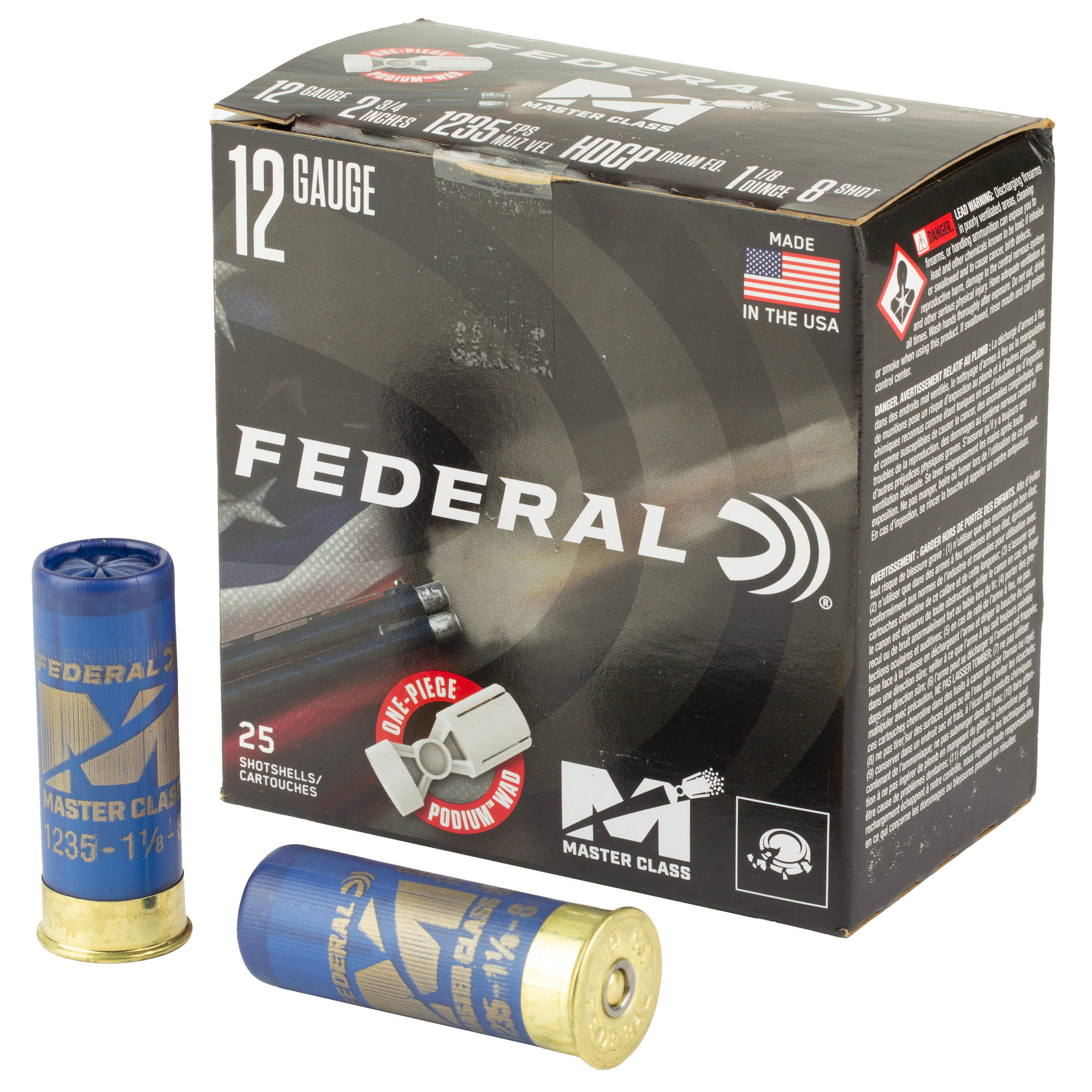 Federal | 250 rds. | MASTER CLASS 12 GA 2 3/4'' 1 1/8OZ 1235 FPS HDCP 8 SHOT |