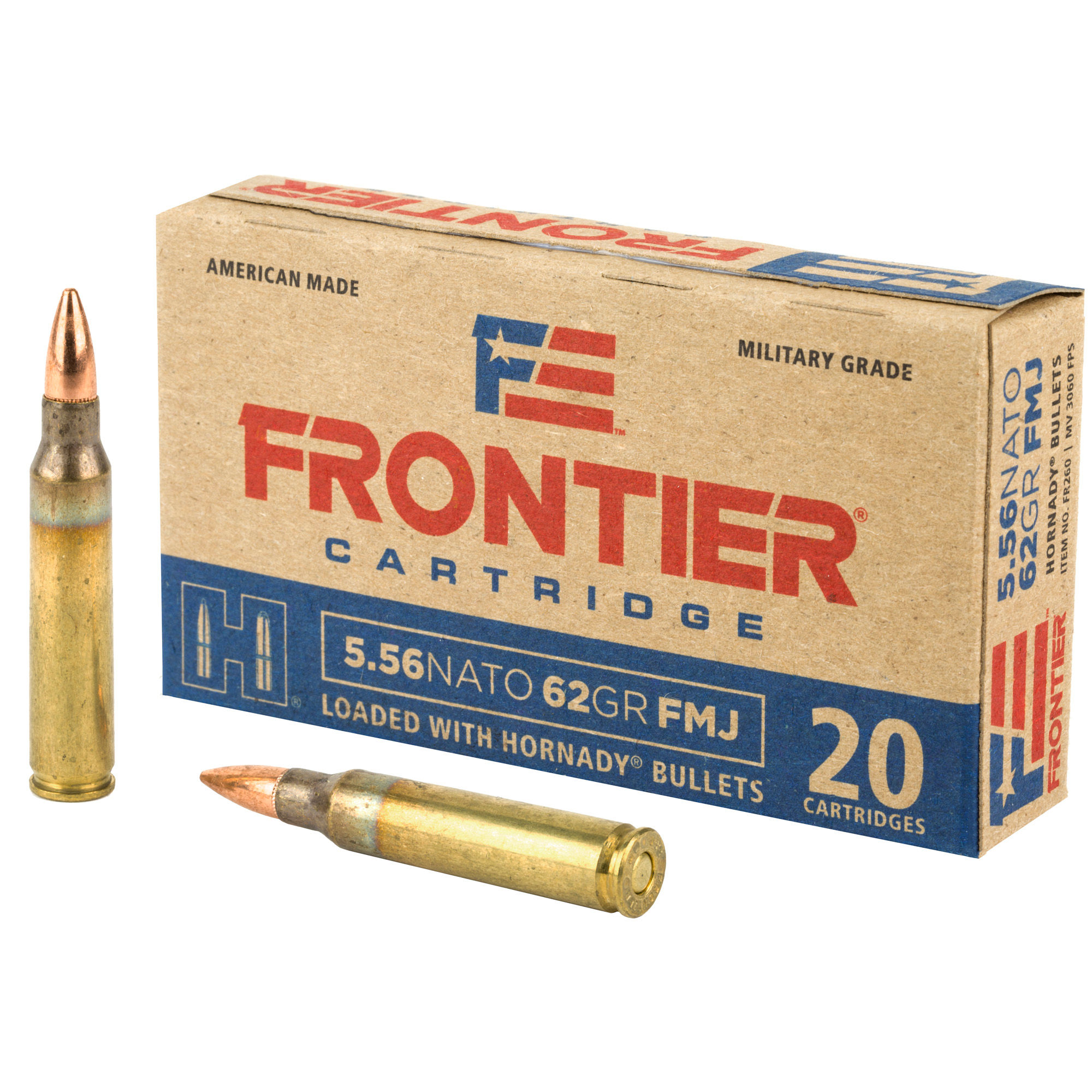 Hornady | $14.05/box | Frontier | 5.56 NATO | 62 GR | FMJ | 10x20/ct