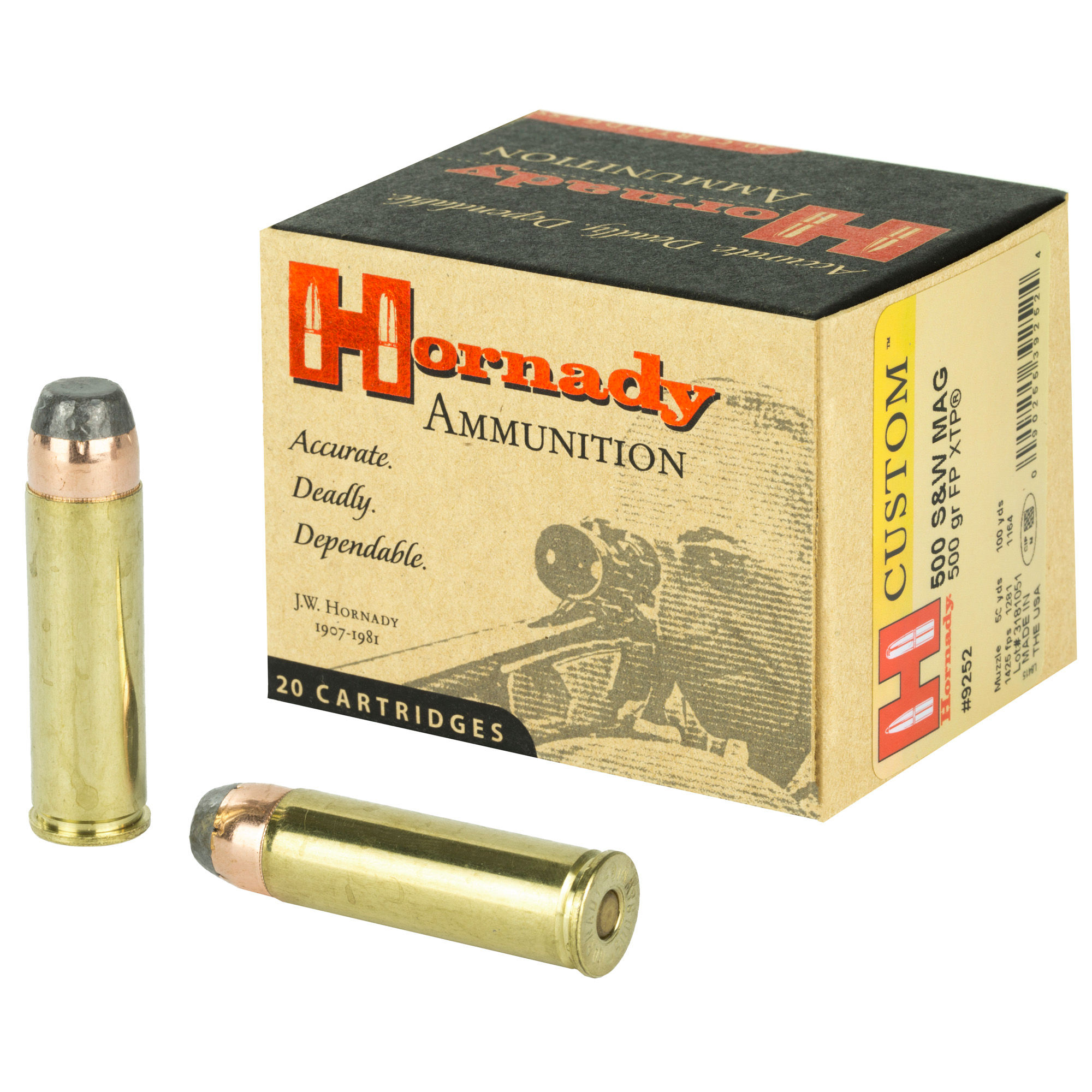 Hornady | 200 rds.  |  CUSTOM AMO  500 S&W 500GR FP XTP 20RD (10 BOX CASE)
