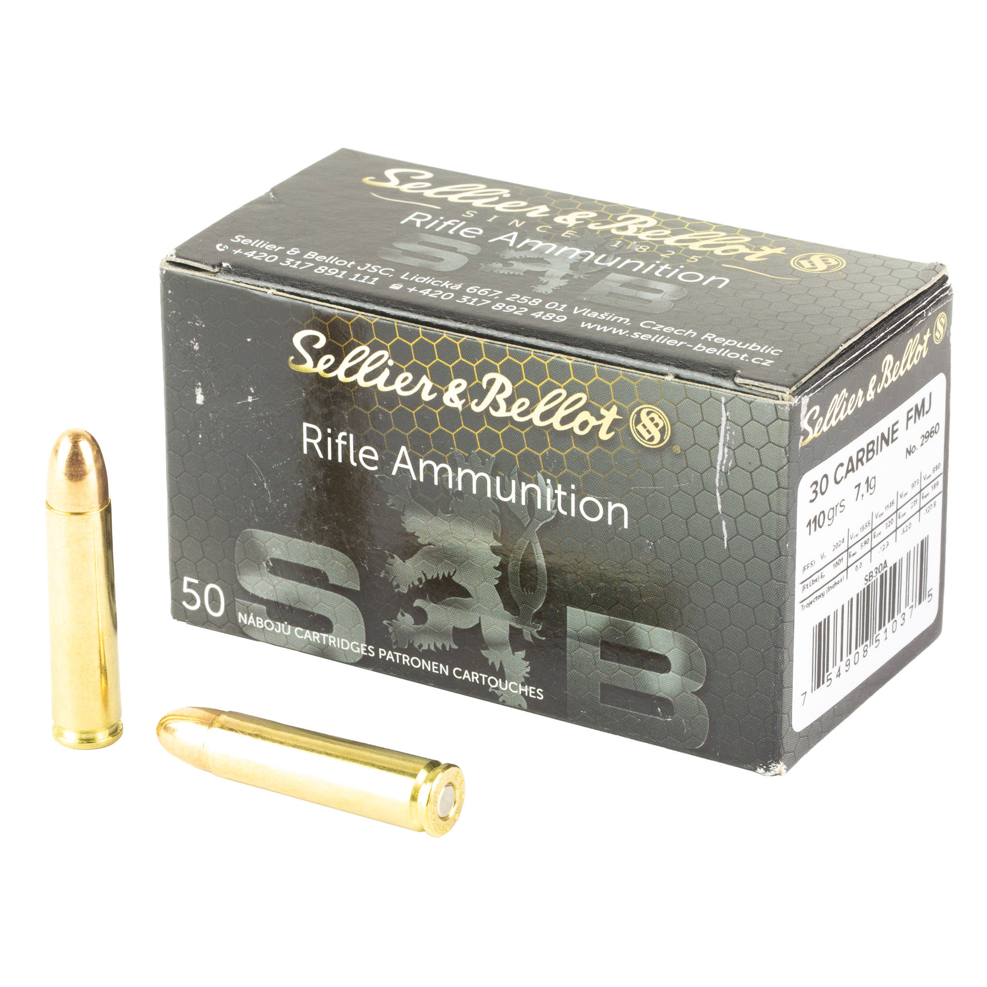 Sellier & Bellot | $39.02/box | Full Metal Jacket | 30 Carbine | 110gr