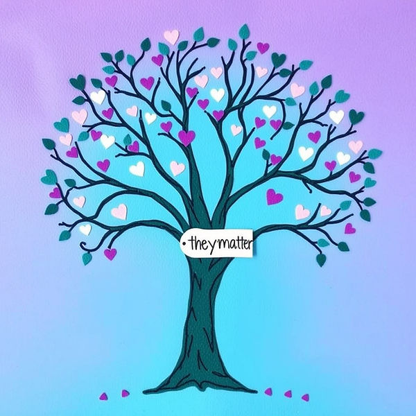 teal and purple tree with the name theymatter on a tiny heart