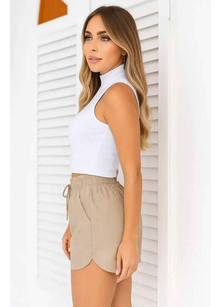 Miniatura: Short Feminino Cintura Alta em Linho – Estilo Casual Chic