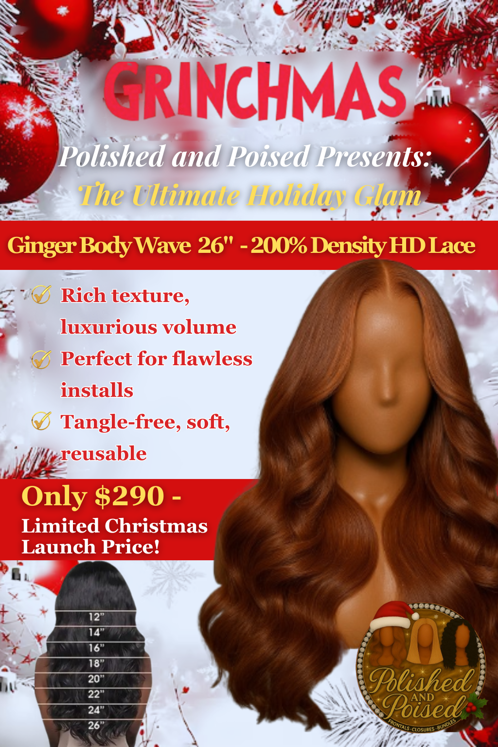 200% Density Ginger Body Wave 26"