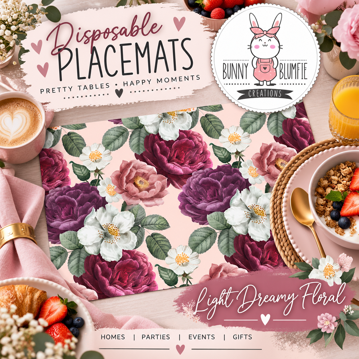 DISPOSABLE PLACEMATS - LIGHT ROSE