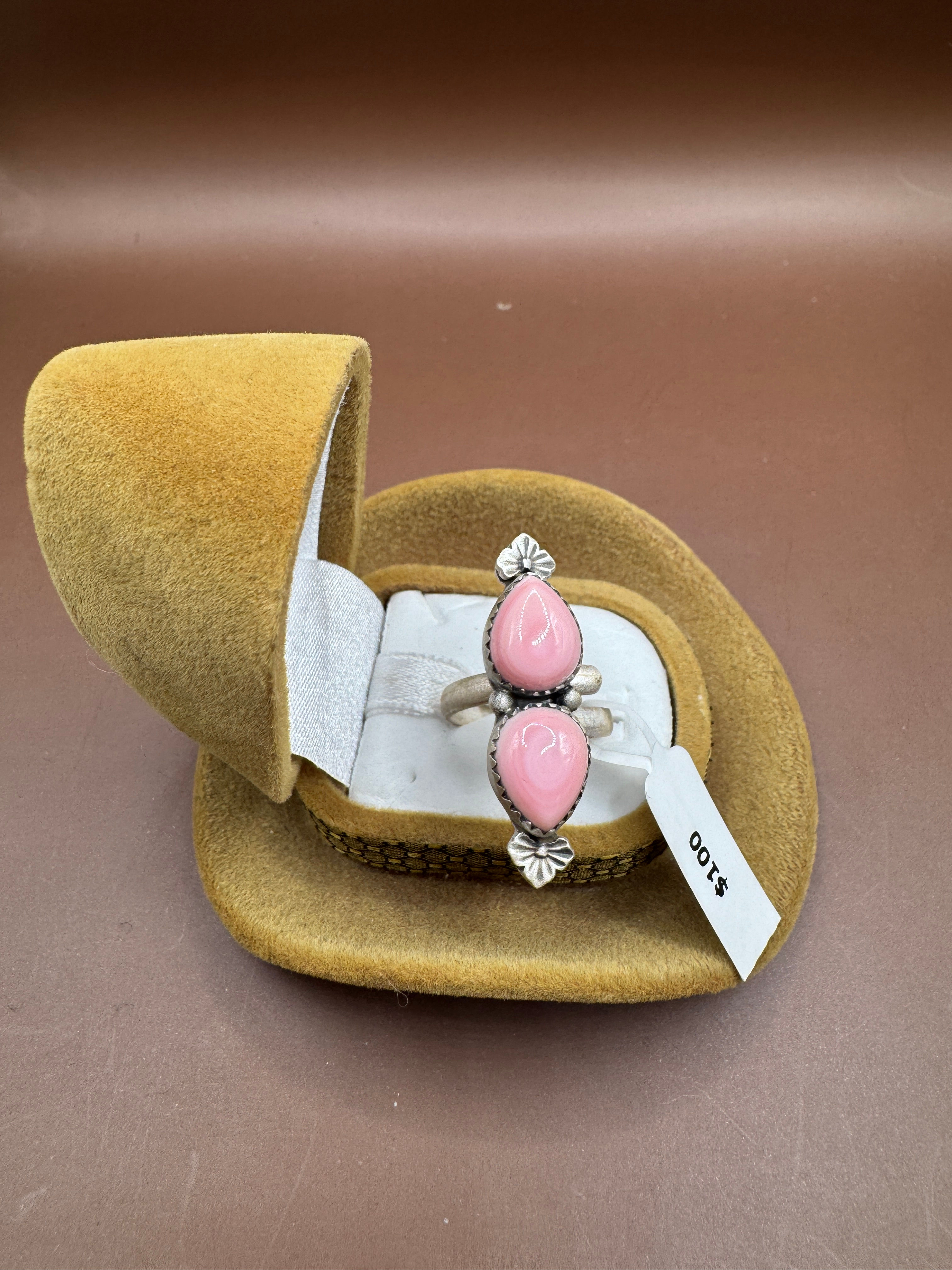 Medium 2 Stone Pink Conch Adjustable Ring