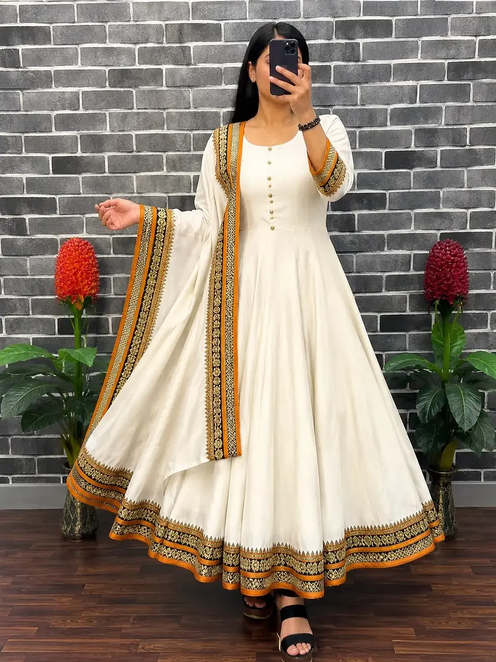 Thumbnail: Vichitra Silk Gown With Duppata