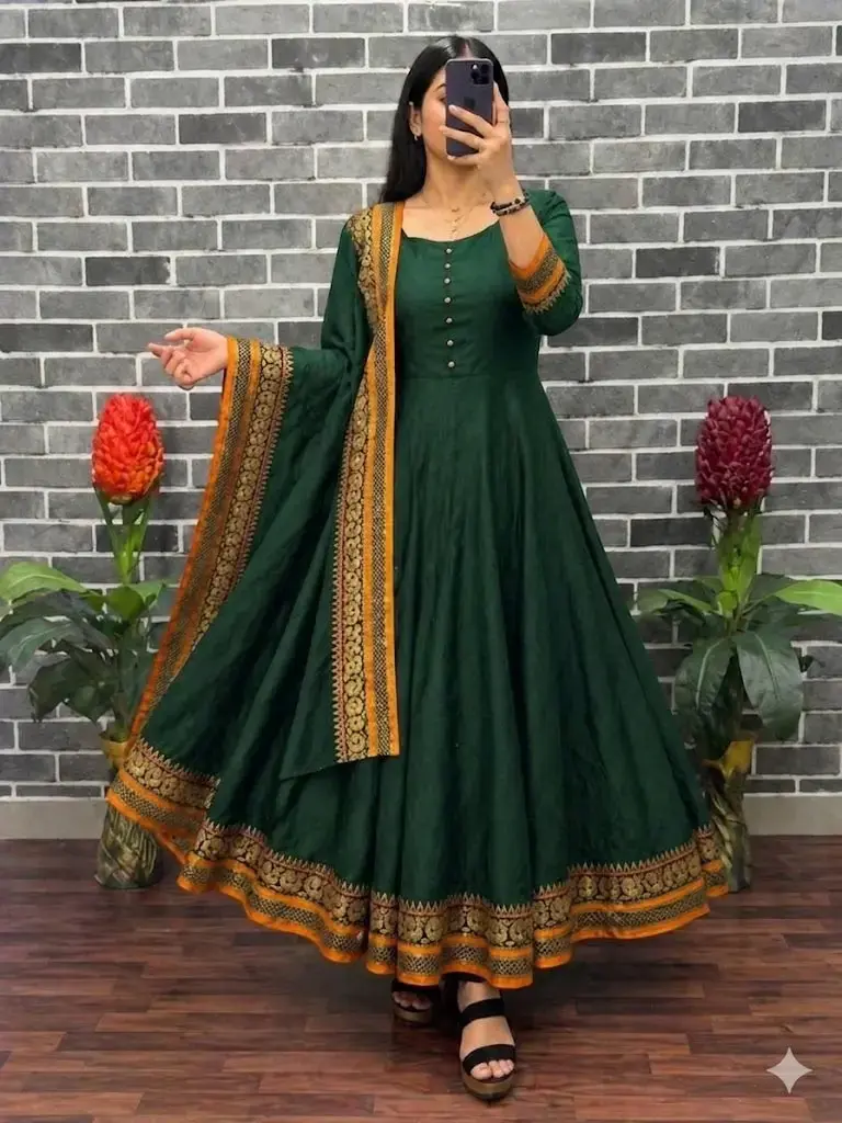 Thumbnail: Vichitra Silk Gown With Duppata