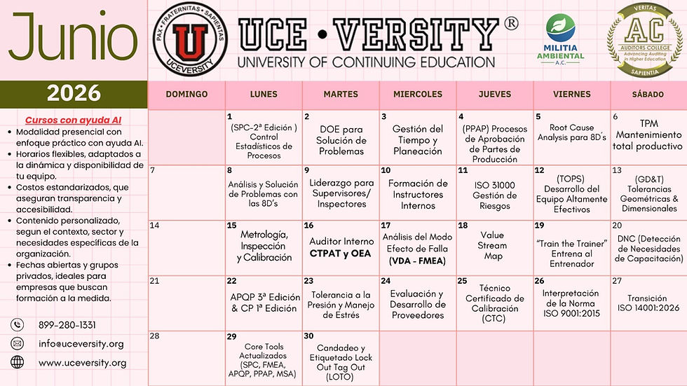 CALENDARIO DE CAPACITACIONES JUNIO 2026 | UCEVERSITY
