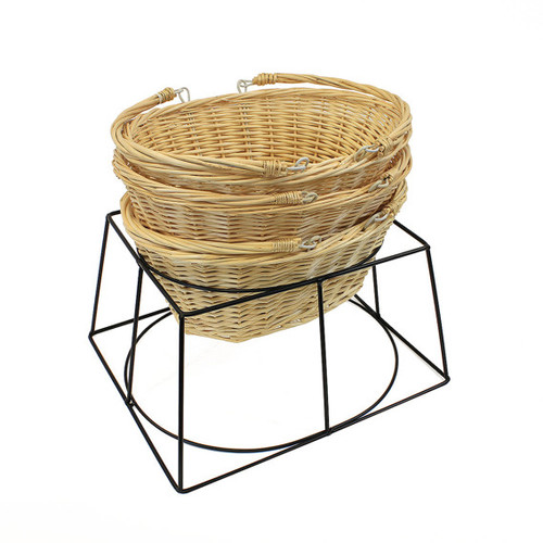 Wicker Retail Shopping Baskets & Wooden Holder