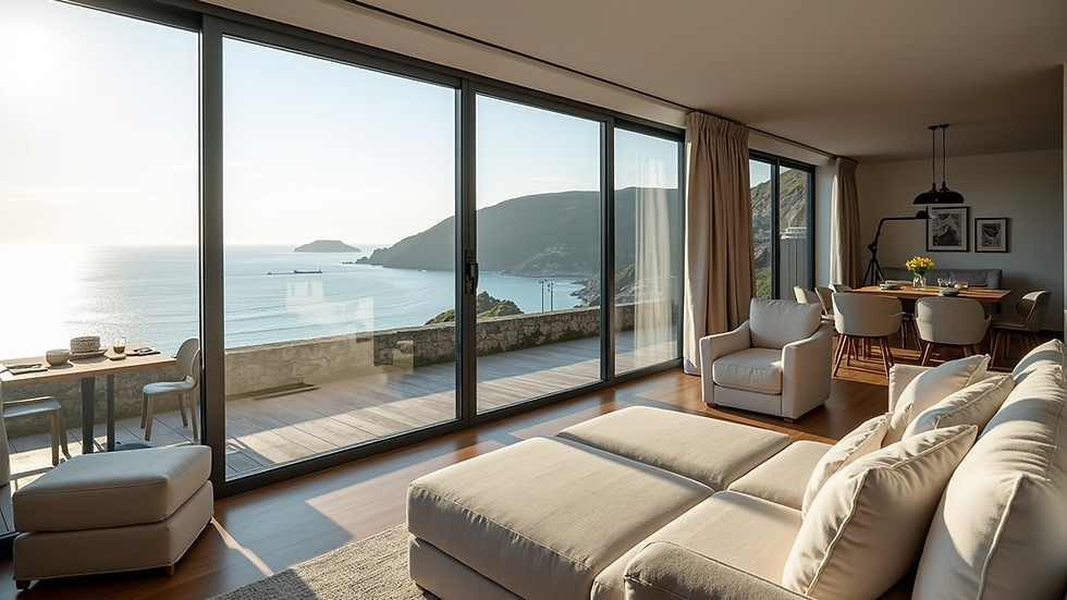 High angle view of a modern holiday apartment with sea views in Llandudno