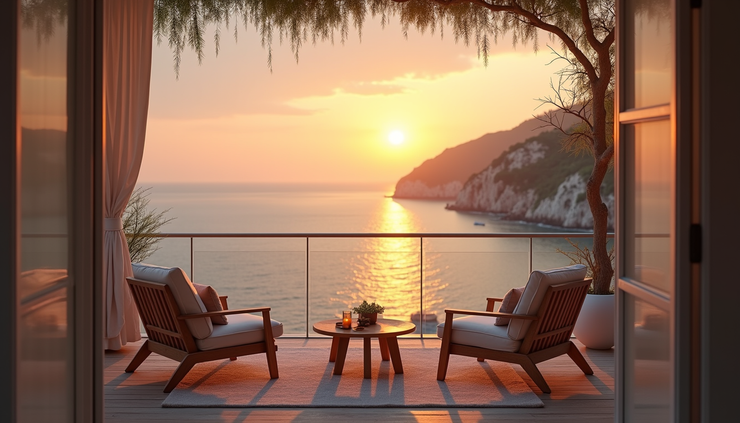 Eye-level view of a charming seaside apartment balcony overlooking Llandudno Bay