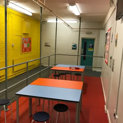 Tables with Yellow Wall