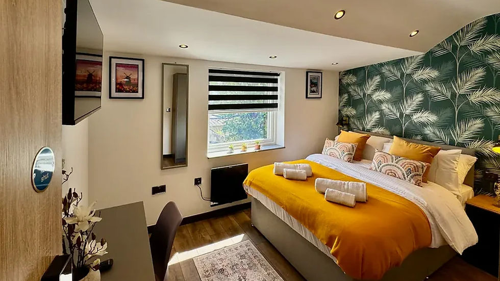 One of the eight en-suite bedrooms, elegantly dressed.