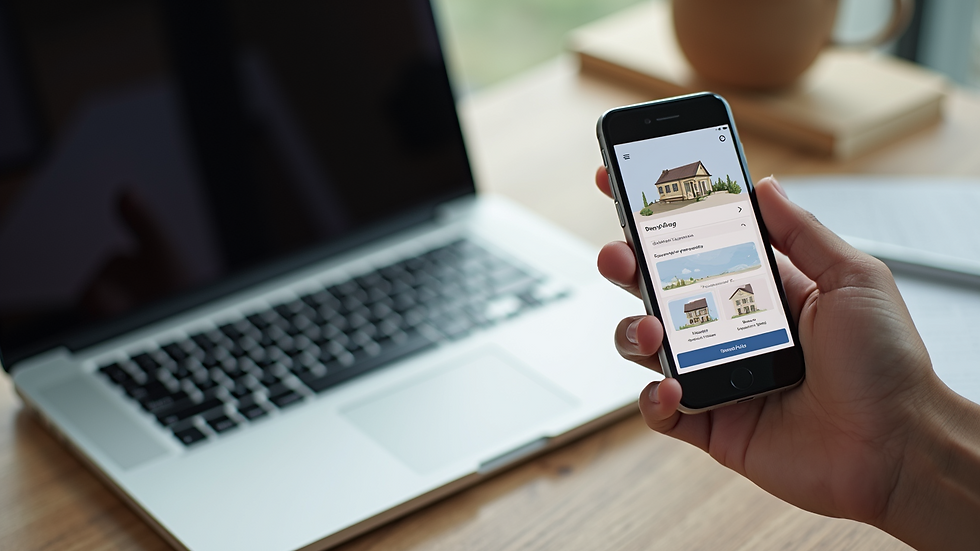 High angle view of a laptop and smartphone showing short-term rental booking platforms