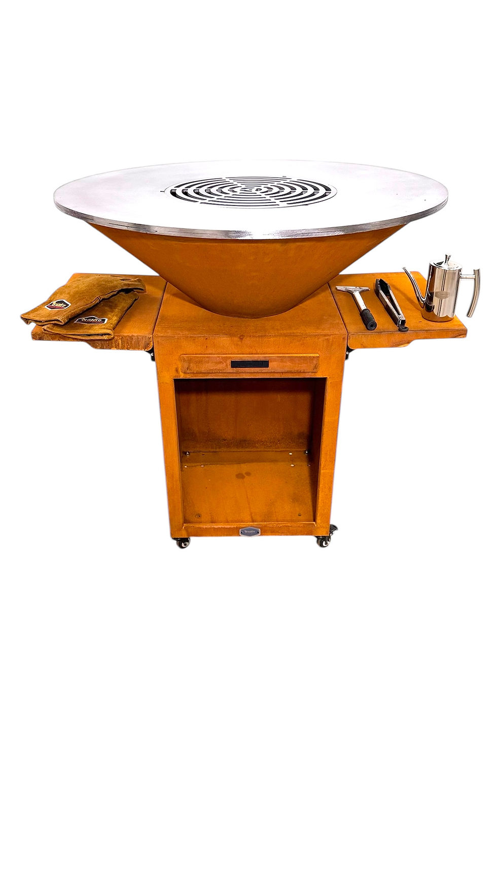Miniature : Brasero avec deux tablettes amovible de chaque coté avec accessoires dessus