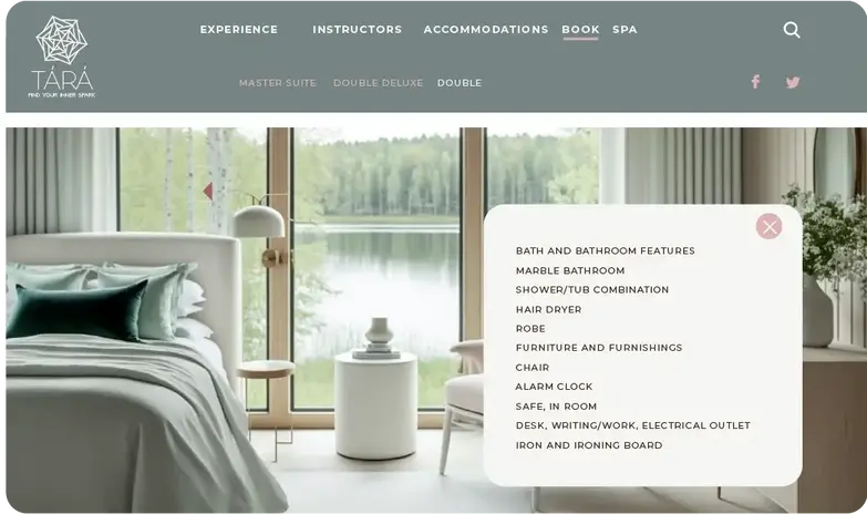 Tara: Sección de página web de reservas  de habitación.