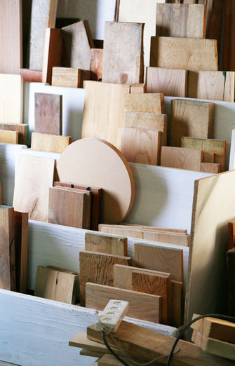Material sample boards used for cabinetry sourcing and verification