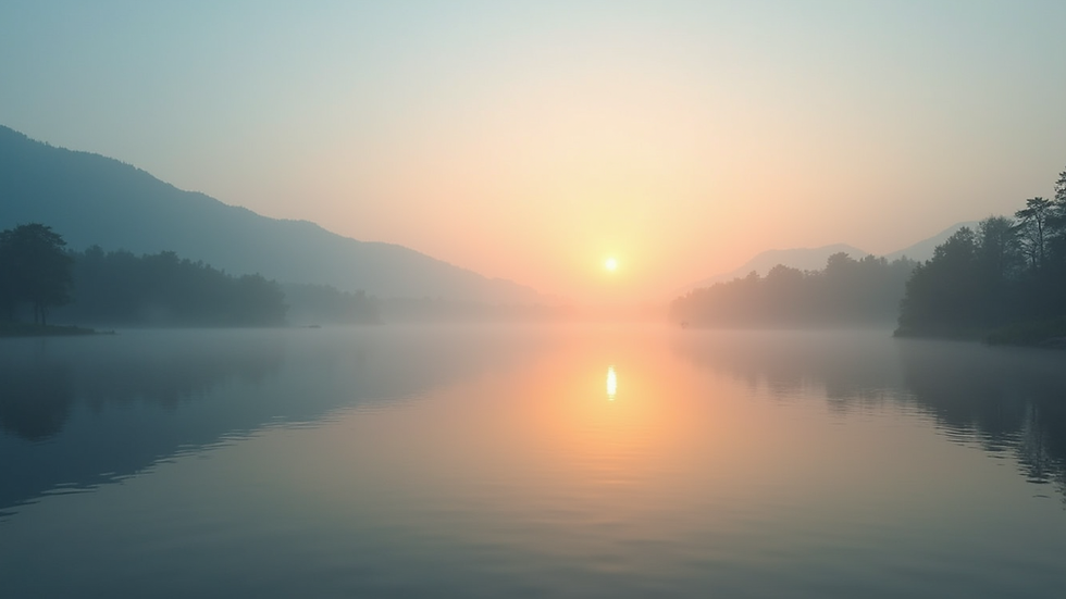 Eye-level view of a calm lake reflecting a clear sky