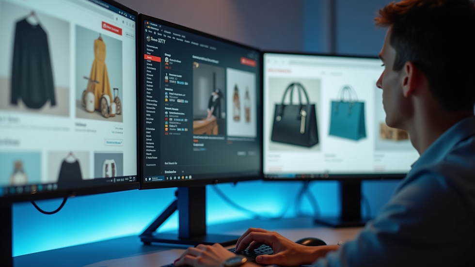 Eye-level view of a computer screen displaying various online shopping websites