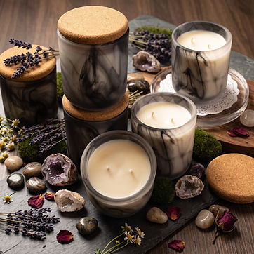 Marble jar candles with lavender and crystals