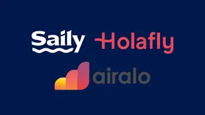 Logos von Saily, Holafly und Airalo (kleinere Version) – Vergleich der eSIM-Anbieter für Reisende 2026.