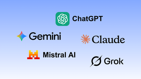 Übersicht der besten ChatGPT Alternativen. Bild zeigt die Logos der KI-Anbieter Google Gemini, OpenAI (ChatGPT), Claude, Mistral AI und Grok. Darunter Symbole für Einfache Bedienung, Kostenlos und Sicherheit.