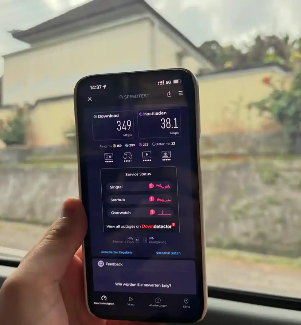 Saily eSIM speed test in Tembuku Bali with 348.93 Mbps download