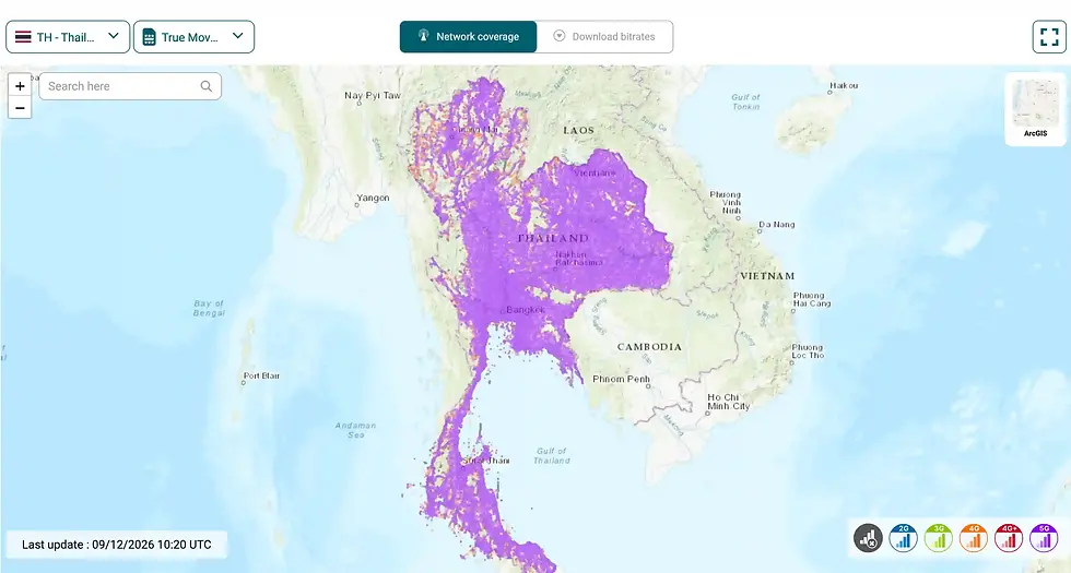 TrueMove H mobile network coverage map of Thailand from nPerf