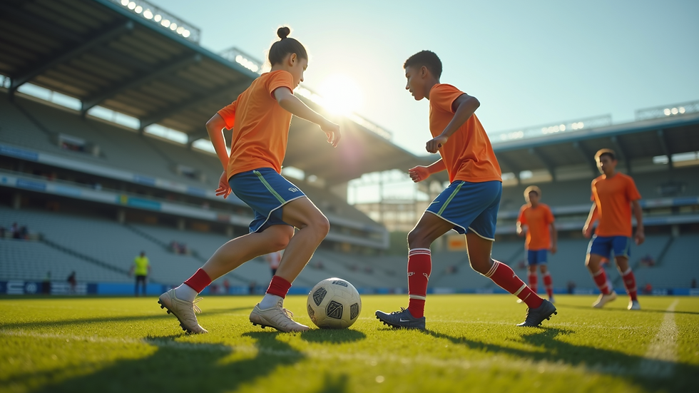 Eye-level view of a player practicing a one-on-one defending drill