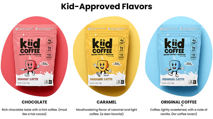 Kiid Coffee three-SKU product strategy, example of focused product lineup for retail entry