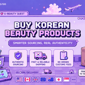 A B2B K-dropshipping and sourcing guide illustrating how to scale a K-beauty e-commerce business. The graphic highlights the transition from consumer methods like buying agents or forwarding to a professional supply chain featuring authentic sourcing from Olive Young Korea, direct-to-door cross-border fulfillment, and verified product authenticity.