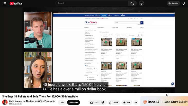 Government surplus auction platform showing school textbook listings, e-commerce reseller case study for independent online sellers and cross-border entrepreneurs