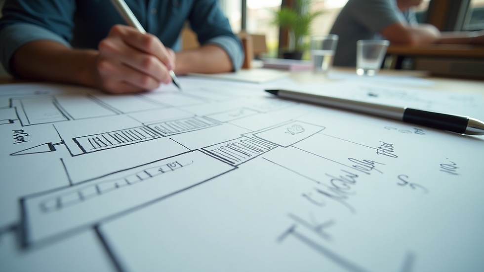 Close-up view of a storyboard with sketches and notes for video planning