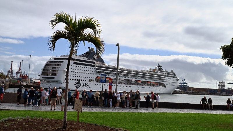 Eco-friendly cruise ship powered by LNG docked at port