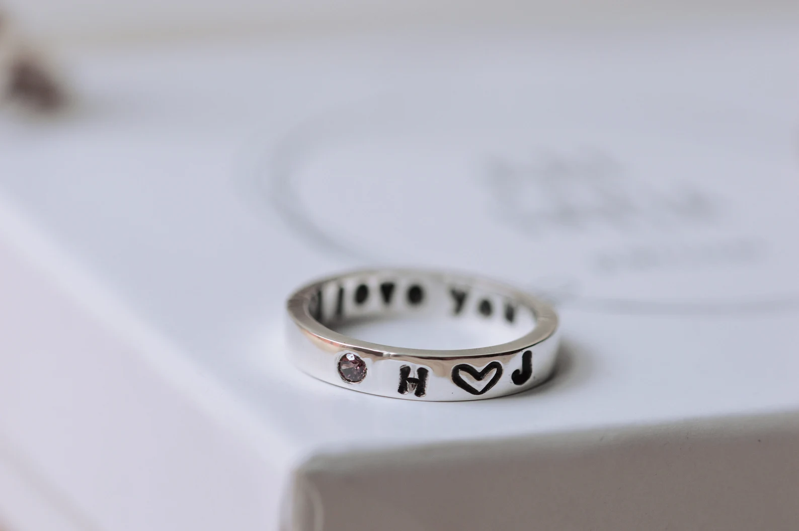 Personalised silver band with birth crystal
