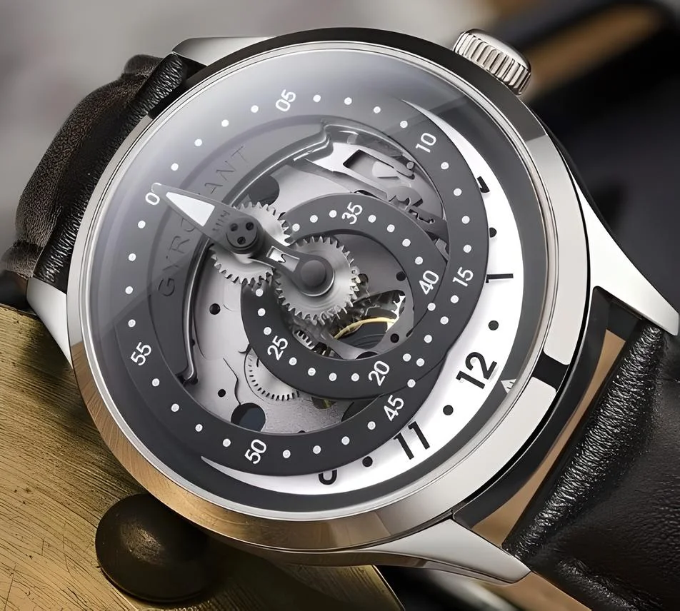 montre atypique zeel gyrovant avec aigille qui se contracte