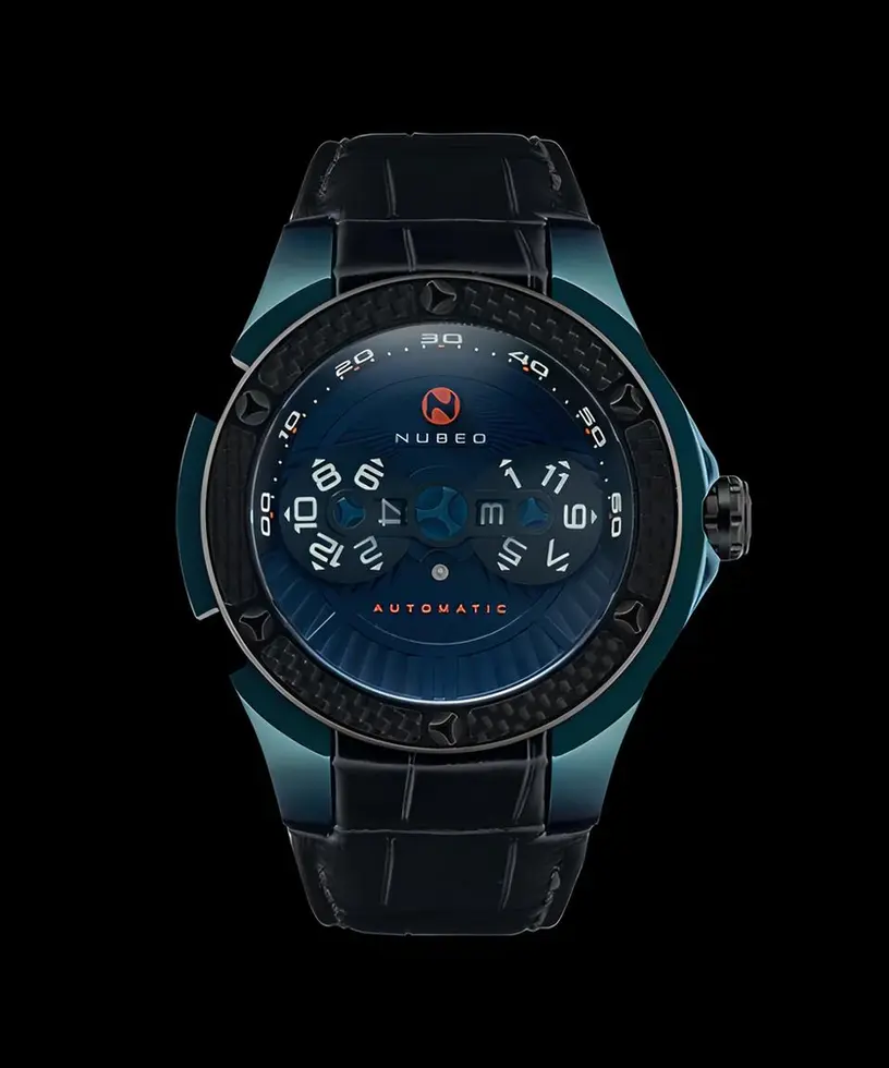 NUBEO Satellite heure vagabonde lunette en carbone Deux orbes en apesanteur : une lecture du temps totalement nouvelle