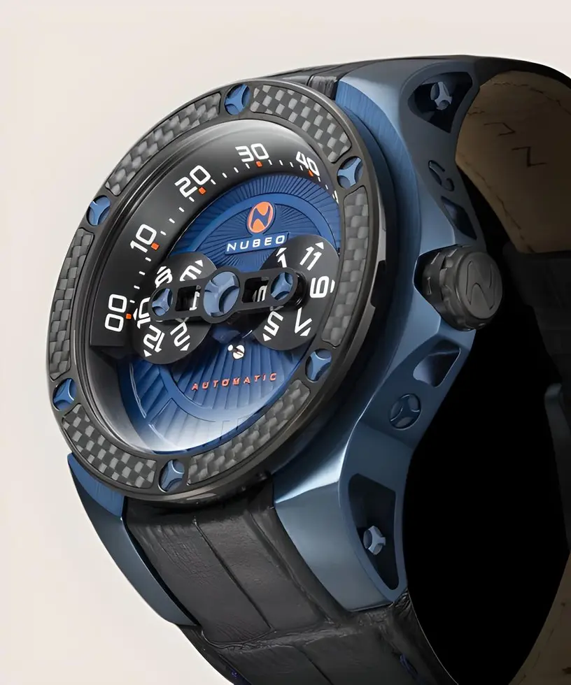 NUBEO Satellite heure vagabonde lunette en carbone Deux orbes en apesanteur : une lecture du temps totalement nouvelle