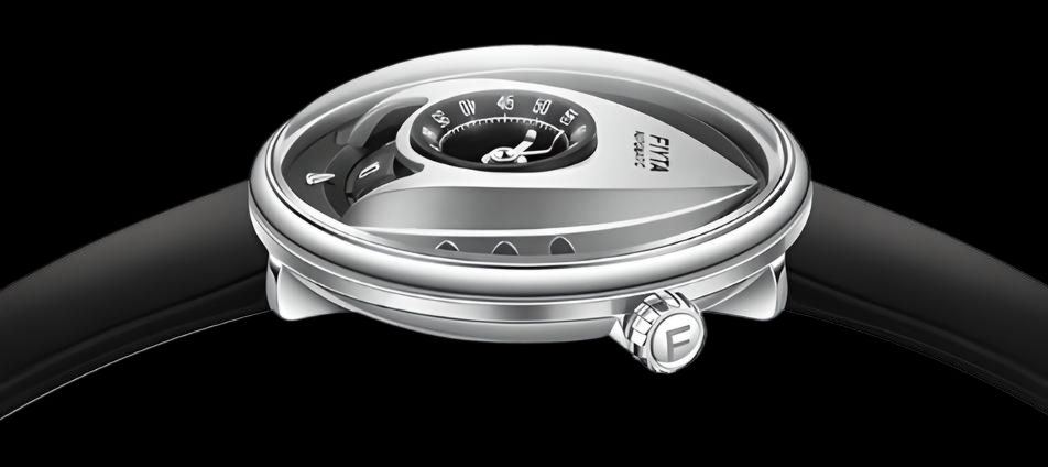 montre affichage heure sur disque rotatif FIYTA Space Shuttle Silver Horizon