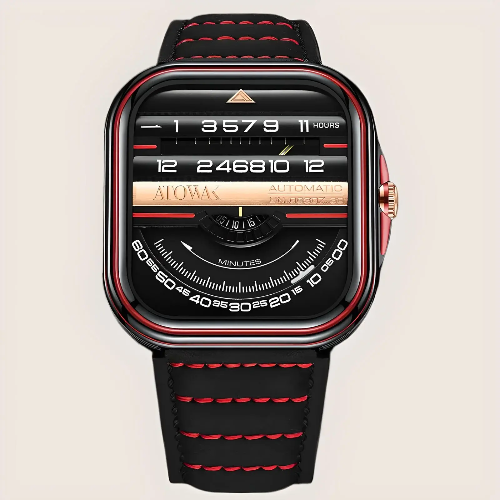 montre retrograde vintage ATOWAK Windows Pro Black-red