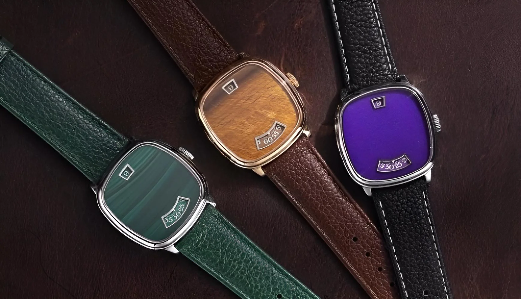 montre heure sautantecadran taillé dans une pierre naturelle rare façonnée par des millions d’années