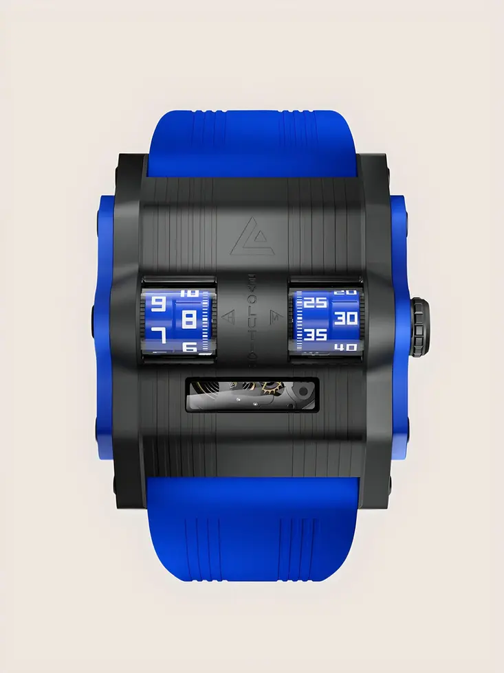 Montre automatique à affichage de l'heure sur rouleaux ANGLES Revolution H Blue Shadow