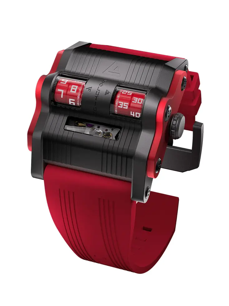 Montre automatique à affichage de l'heure sur rouleaux ANGLES Revolution H Crimson Shadow