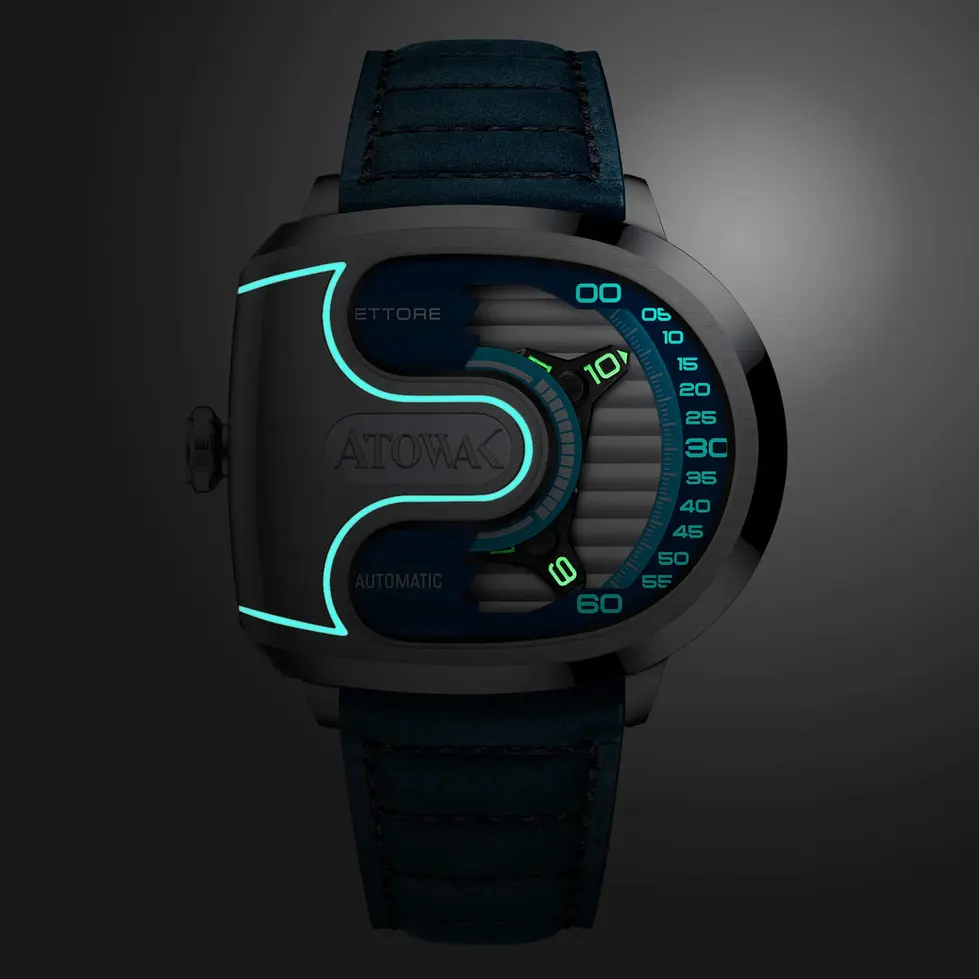 Montre ATOWAK Ettore Drift Silver Blue heure vagabonde inspirée des circuits automobiles