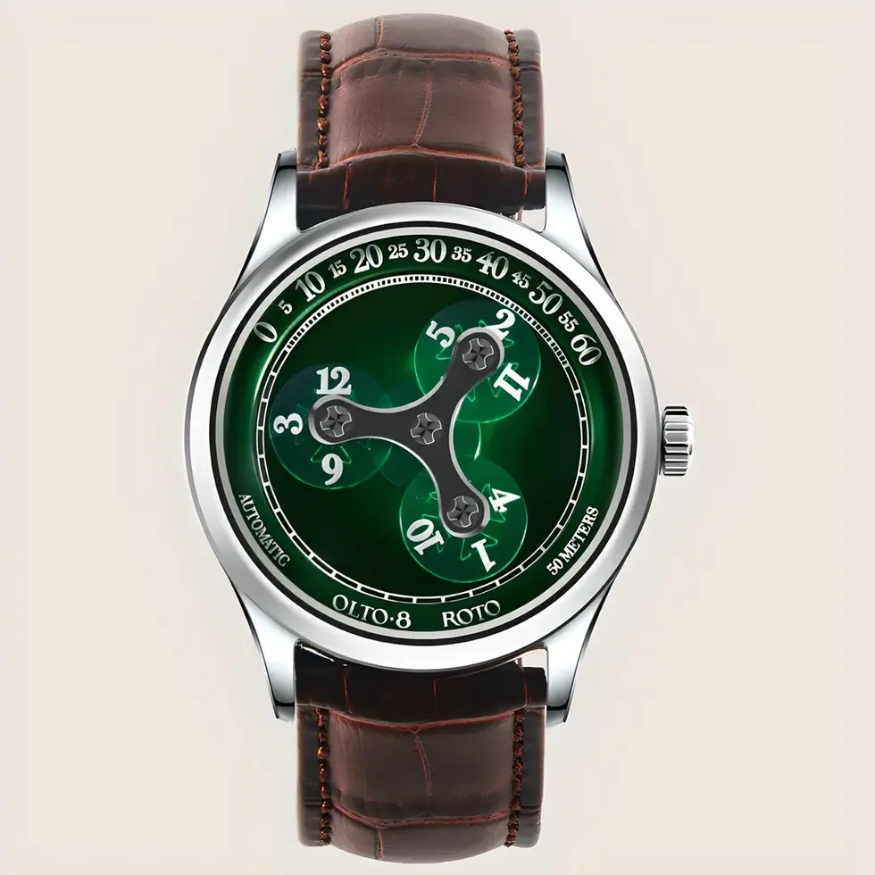 OLTO-8 ROTO Wandering Hour Automatic Watch Jade Green  inspirée des roulettes de casino