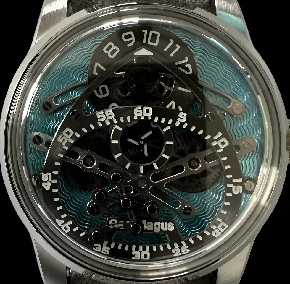 superbe montre mouvement automatique Suisse à aiguille qui se rétracte et cadran guilloché bleu GEAR MAGUS MS03