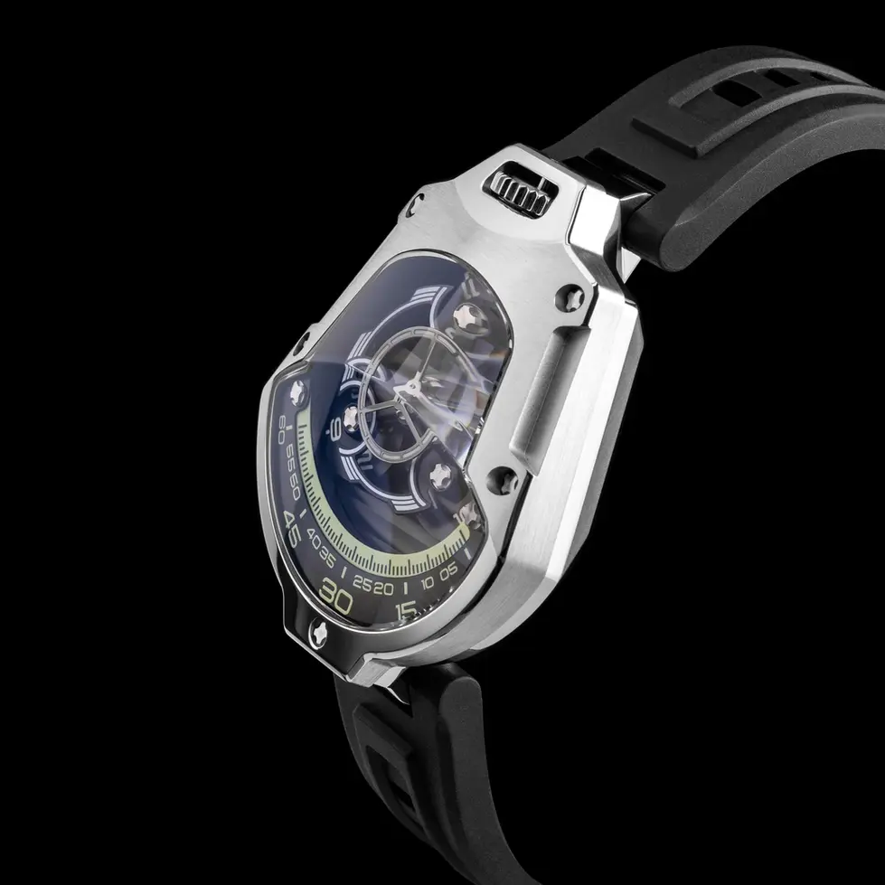 montre automatique heure vagabonde offrant une lecture du temps aussi fluide qu’énigmatique ATOWAK Spaceship Nebula Silver